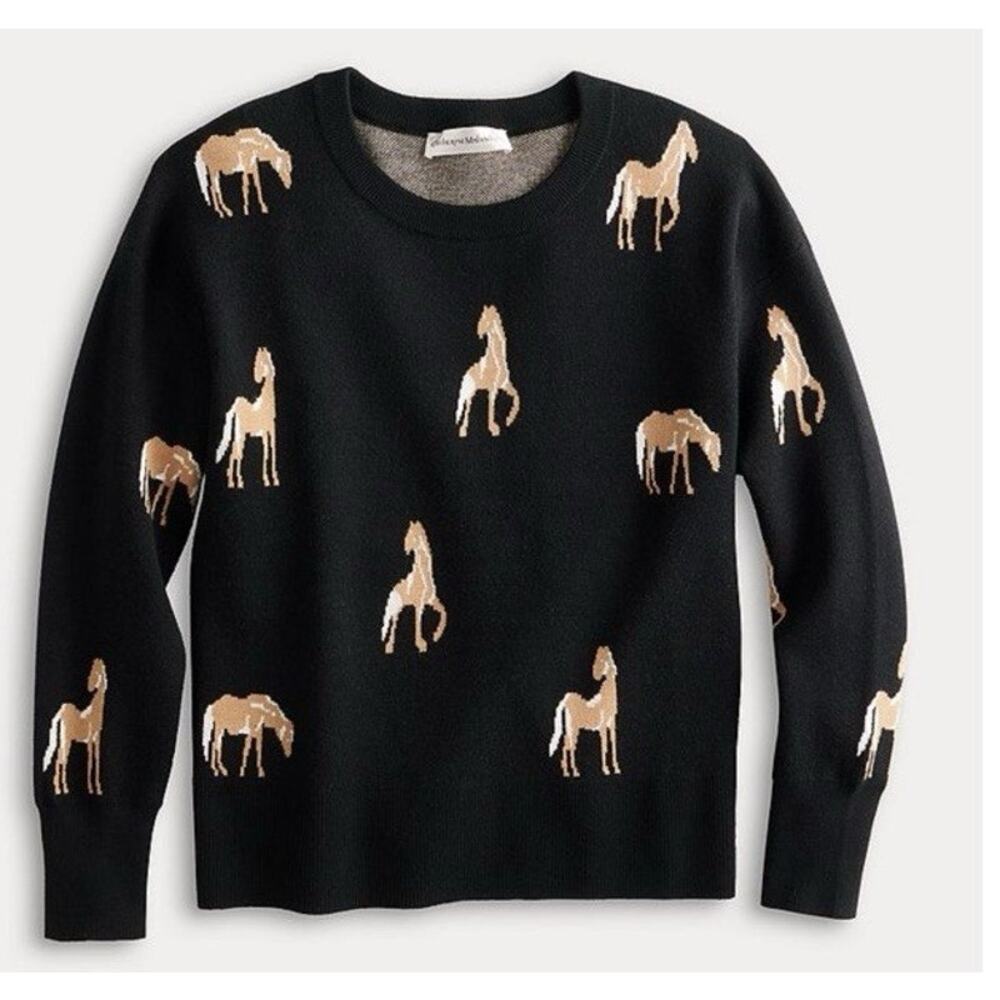Catherine Malandrino Large Horse sweater Preppy Chic Hamptons, Greenwich Palm - Picture 2 of 15